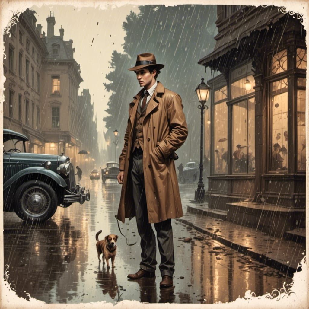 Detective at Crime Scene in Vintage Style