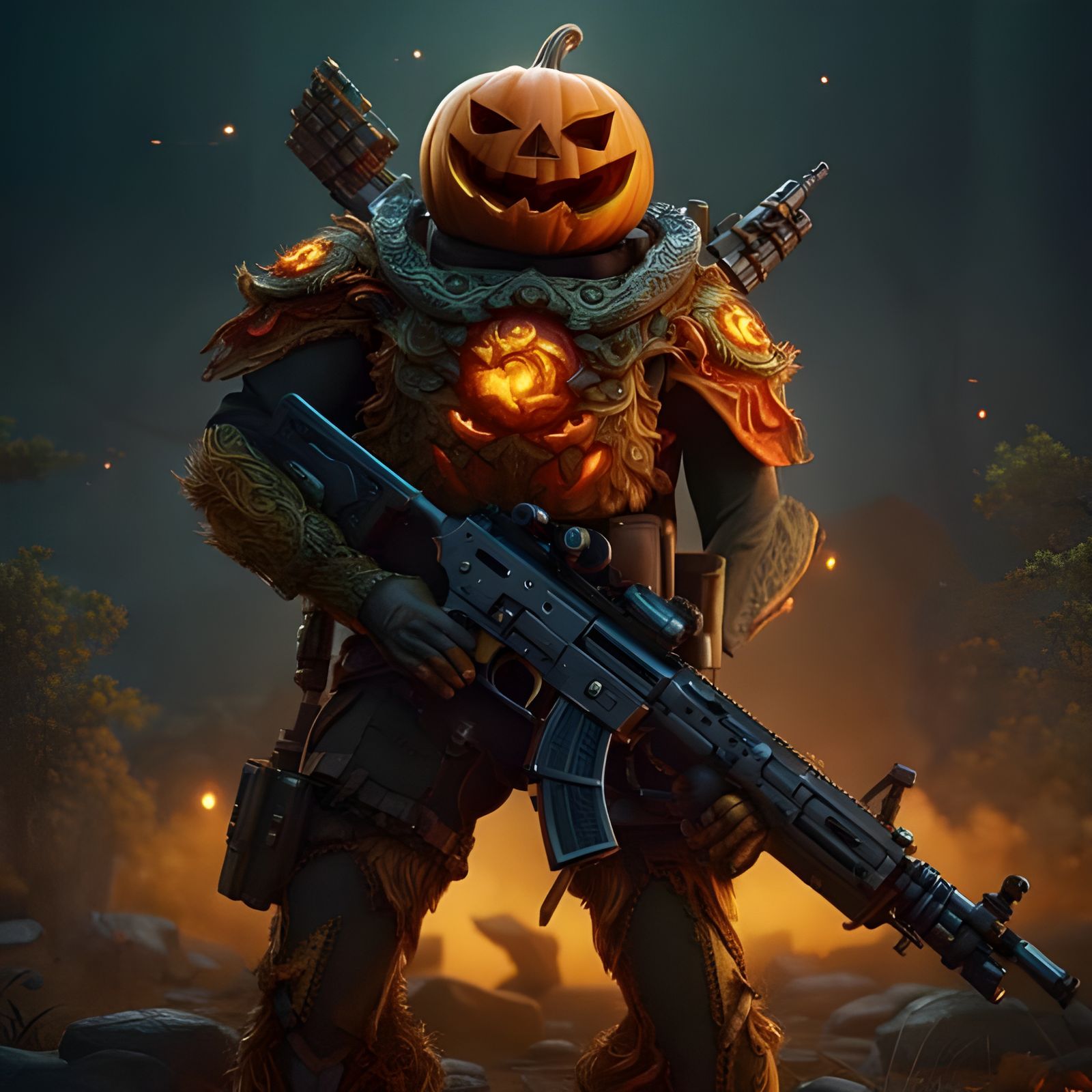 Pumpkin Soldier Concept Art in Military Outfit