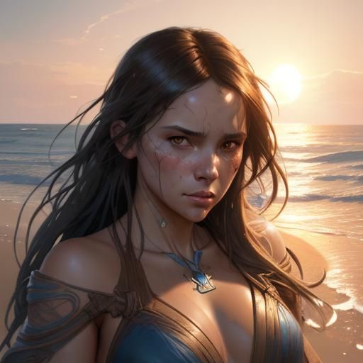 Sunset Beach Portrait in Artgerm Style