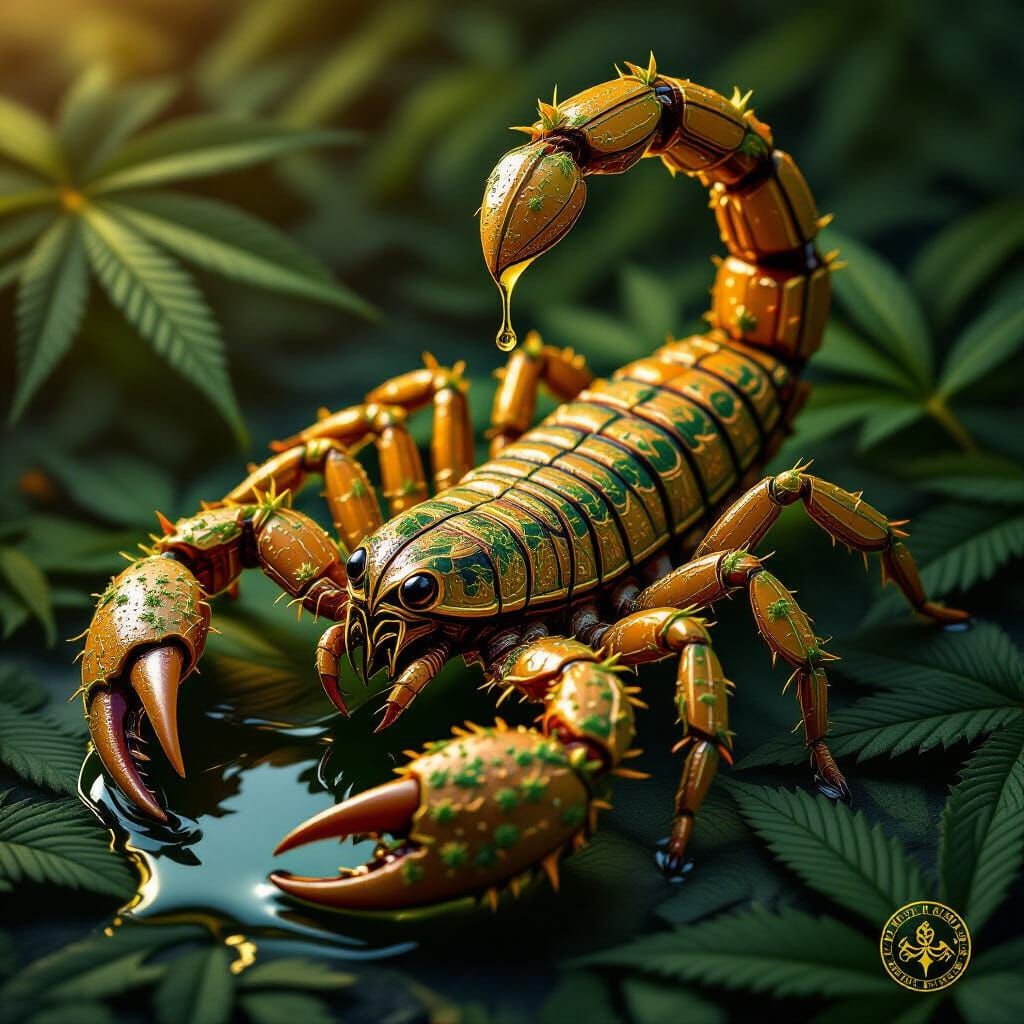 Cannabis Scorpion Illustration in a Hyperrealistic Style