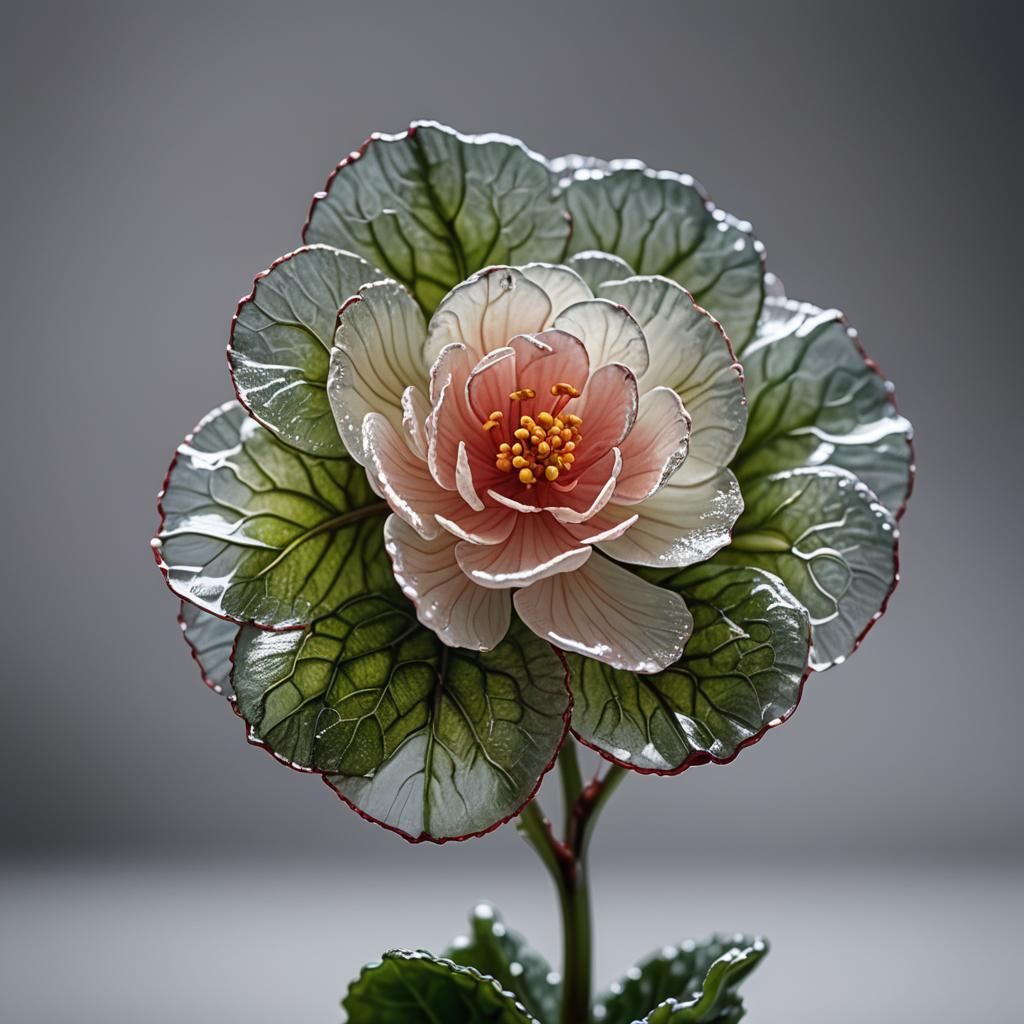 Hyperrealistic Glass Begonia Figurine in High Definition