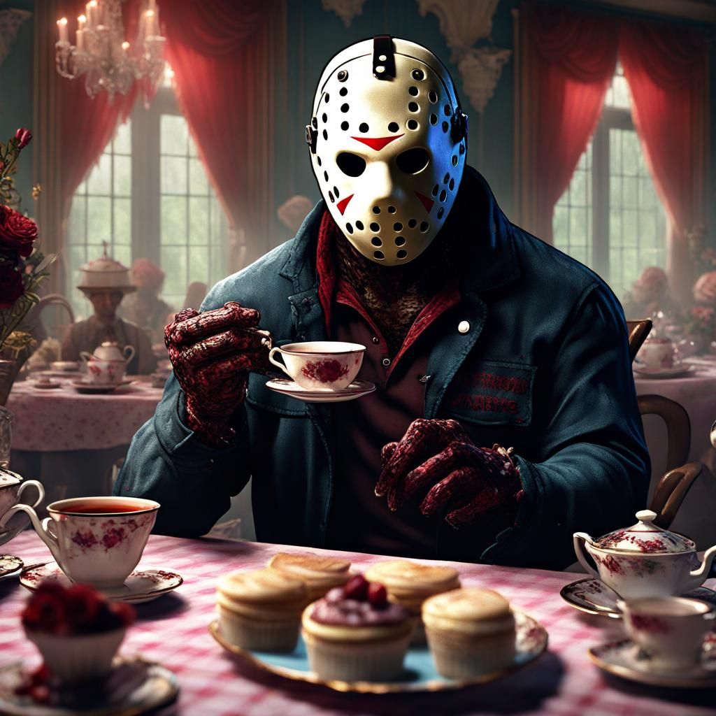 Jason Voorhees at Tea Party: Detailed Matte Painting