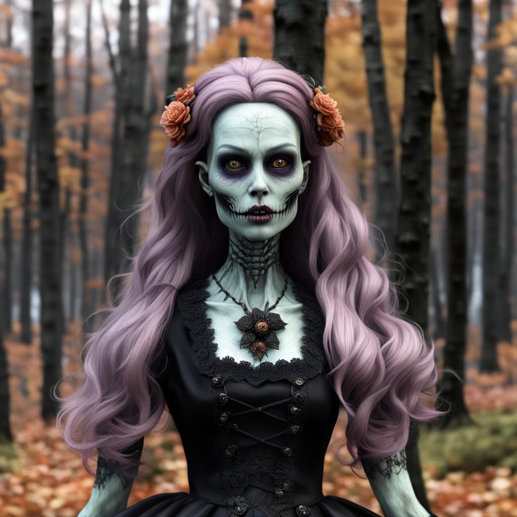 Hyper-Realistic Living Dead Doll in Kawaii Witchcore Style