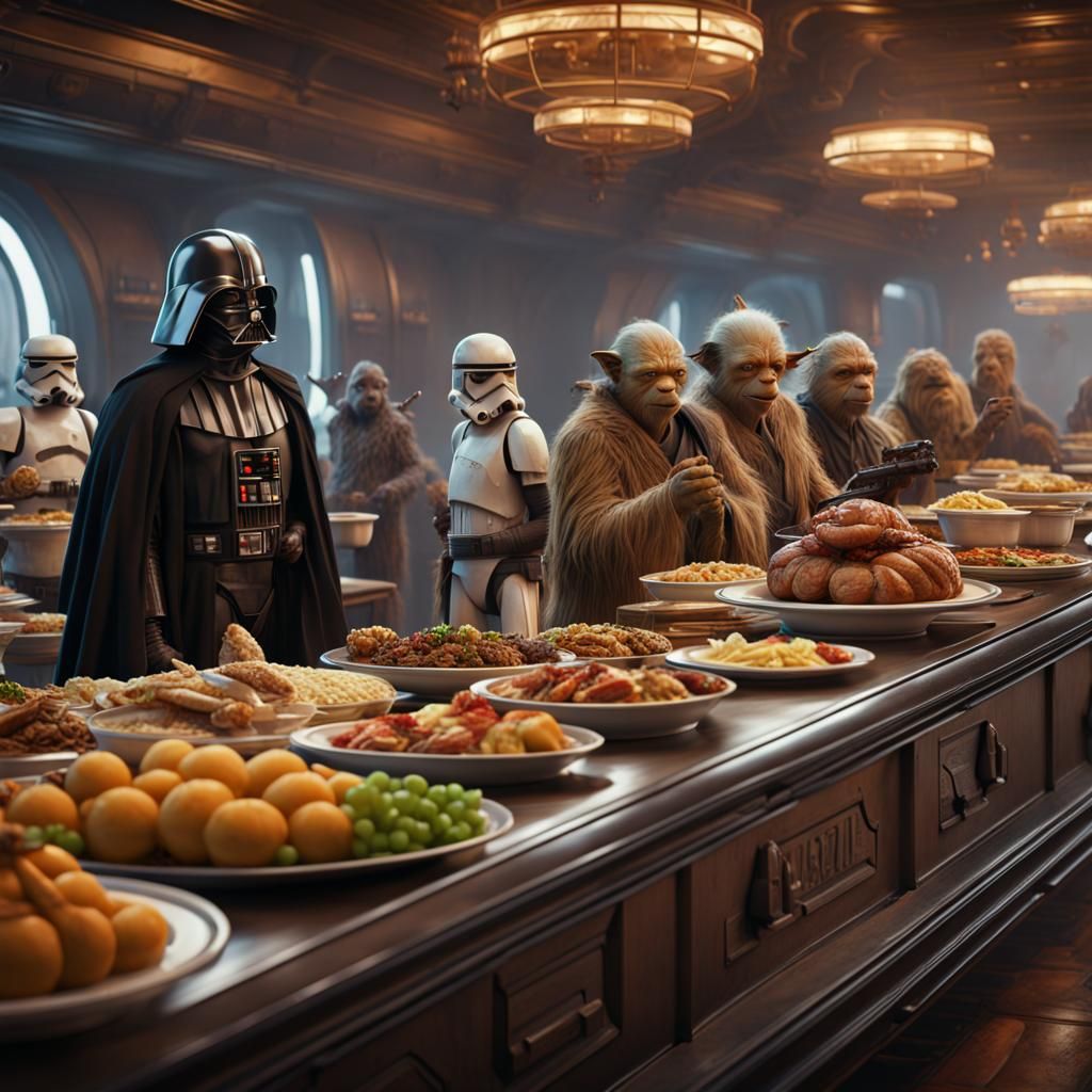 Star Wars Characters at a Buffet: Detailed Matte Painting