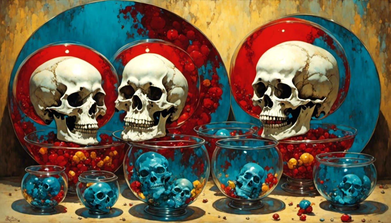 Skulls in Fishbowls: Retro Rockabilly Art