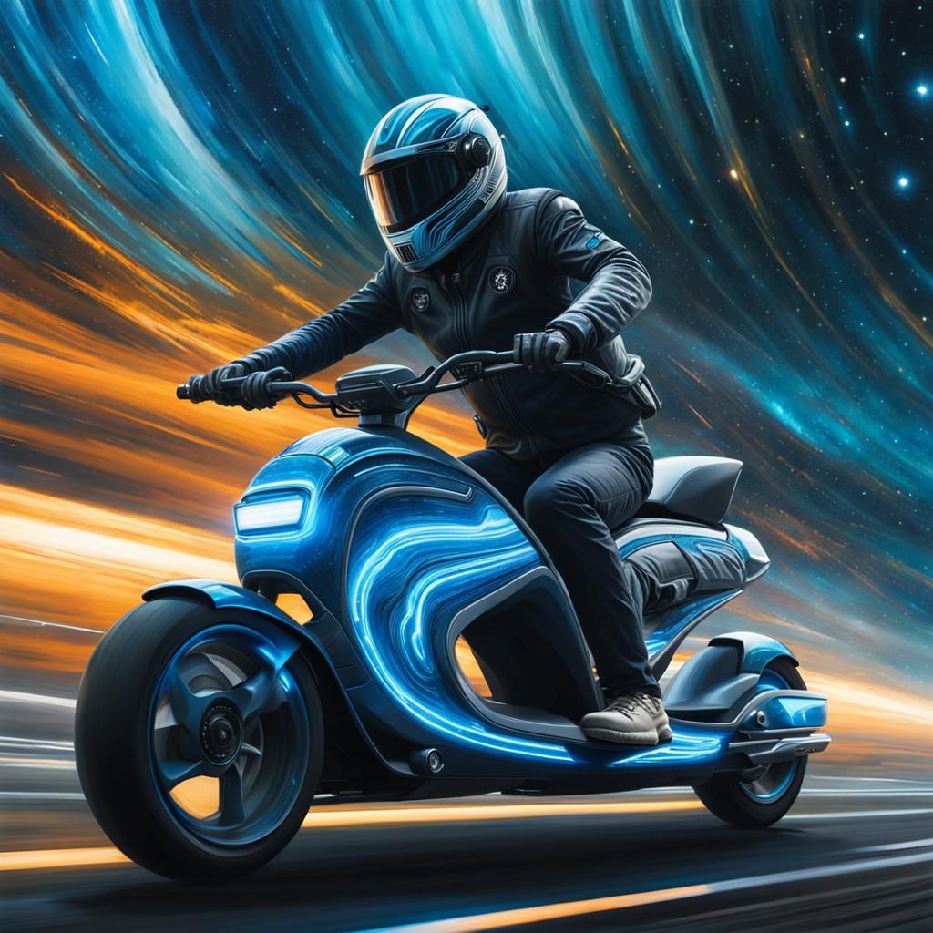 Futuristic Scooter Race in Blue Nebula