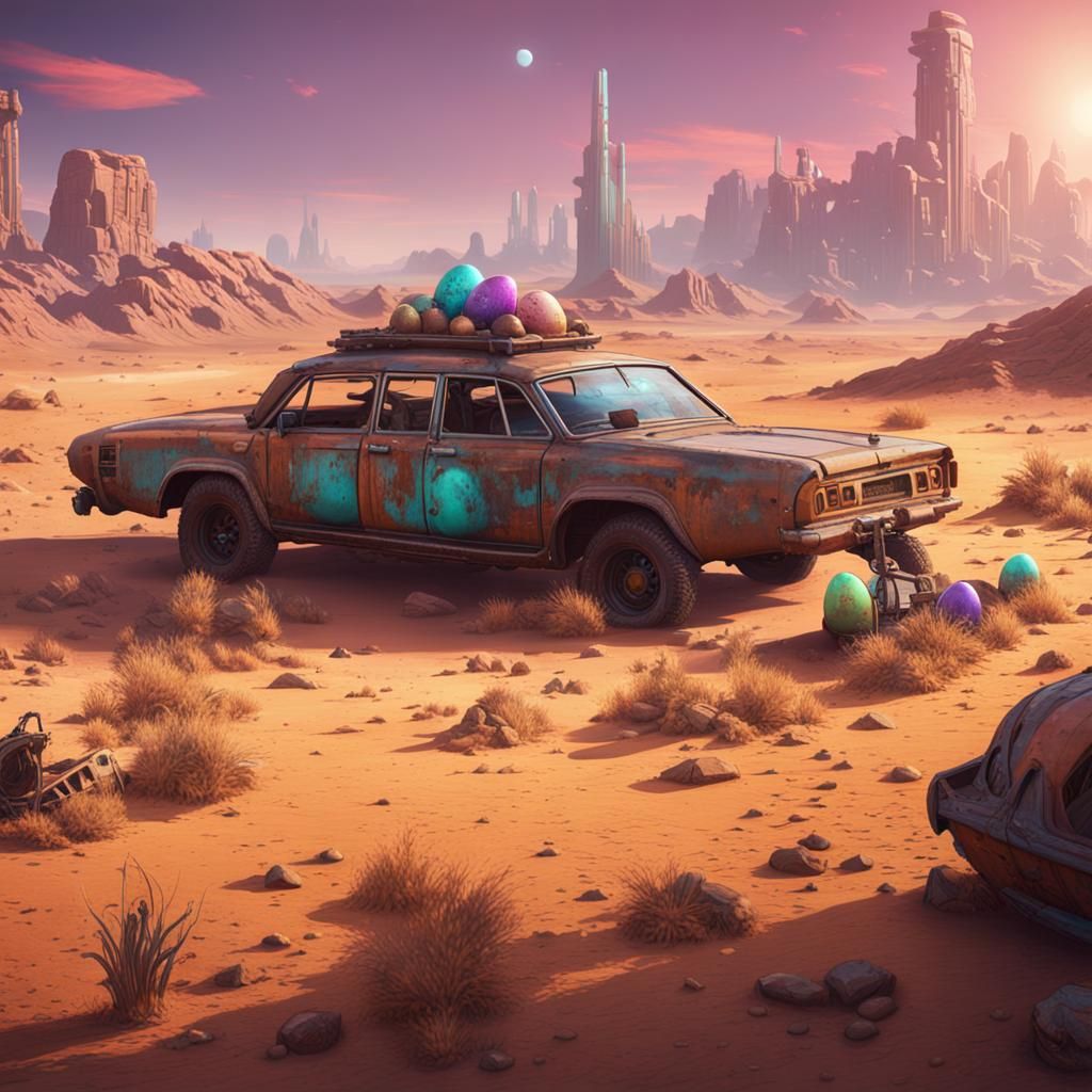 Cyberpunk Easter Egg Hunt in Desert Wasteland