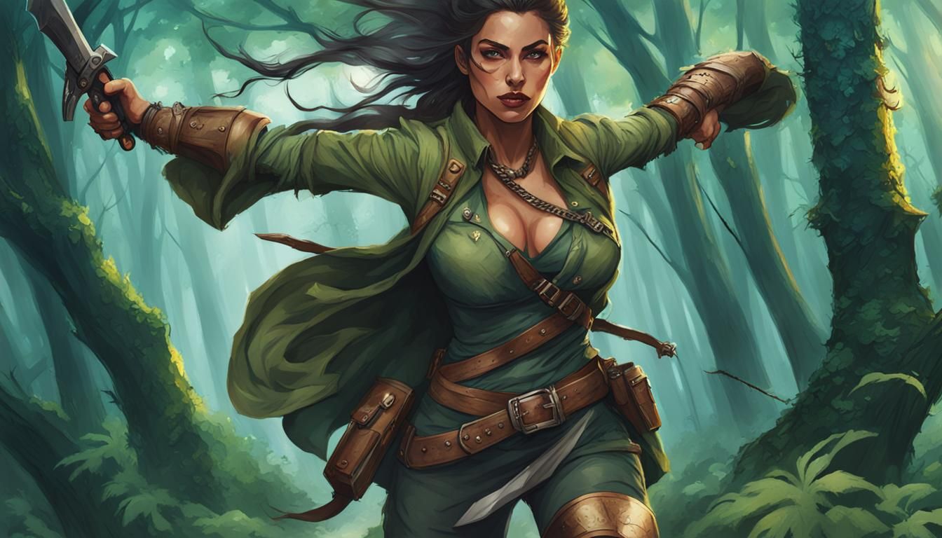 Fantasy Ranger Dashes Through Lush Forest