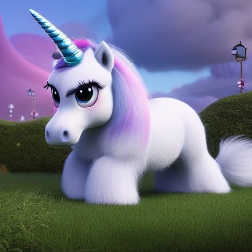 Adorable 3D Unicorn with Flowing Mane