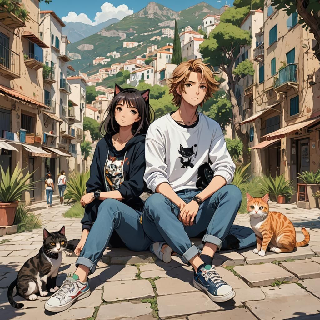 Mediterranean Youth in Manga Anime Style