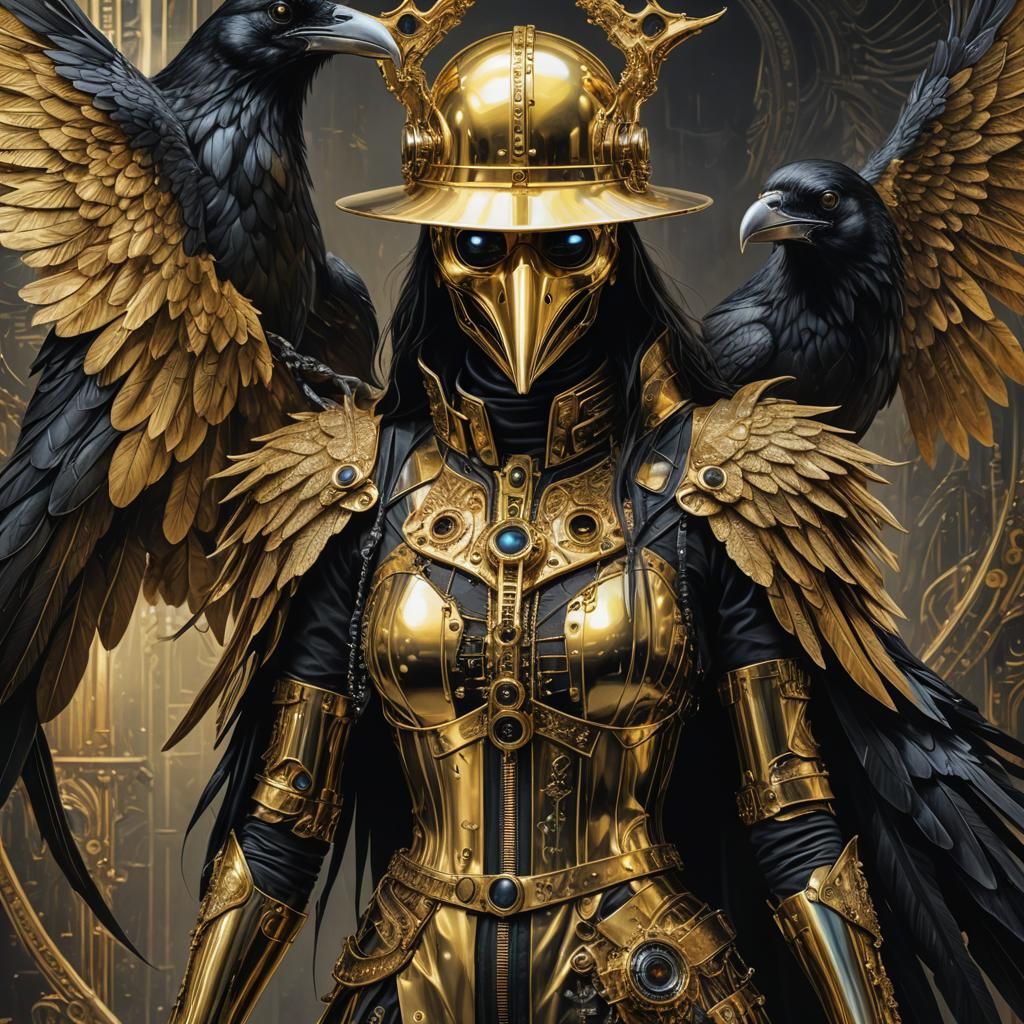 Cyberpunk Raven Plague Doctor in Gothic Style