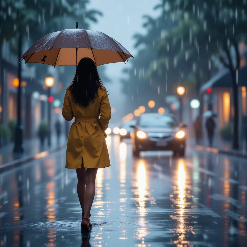 Woman in Summer Rain Shower: Dreamy Digital Art