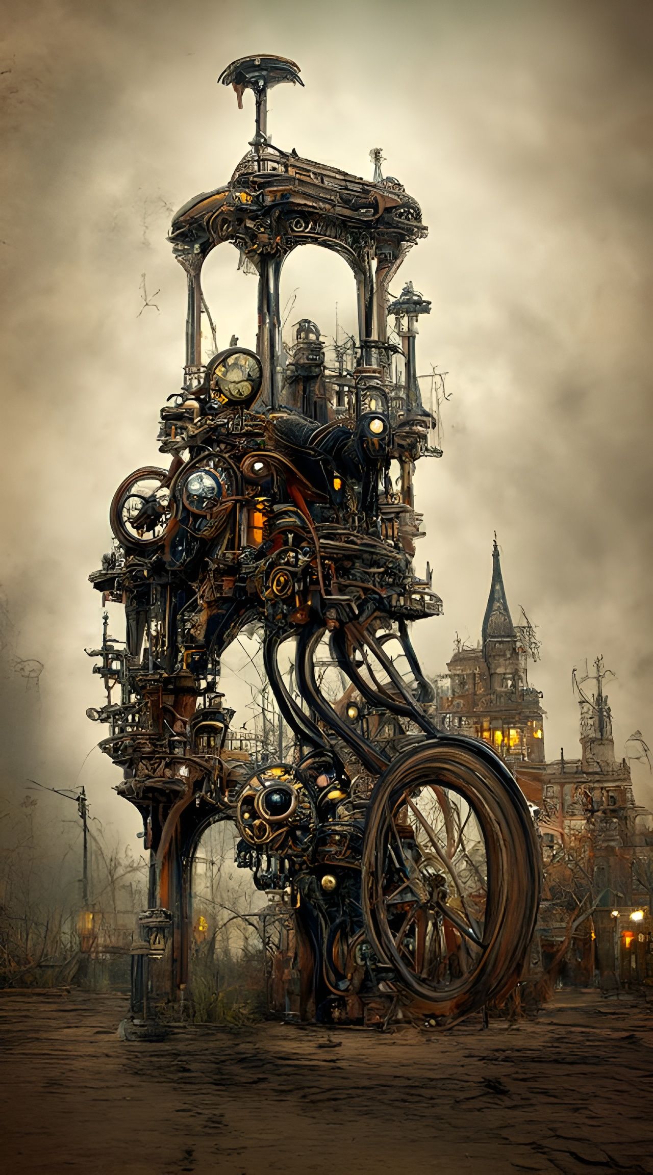 Nightmarish Steampunk Machine in Gothic City