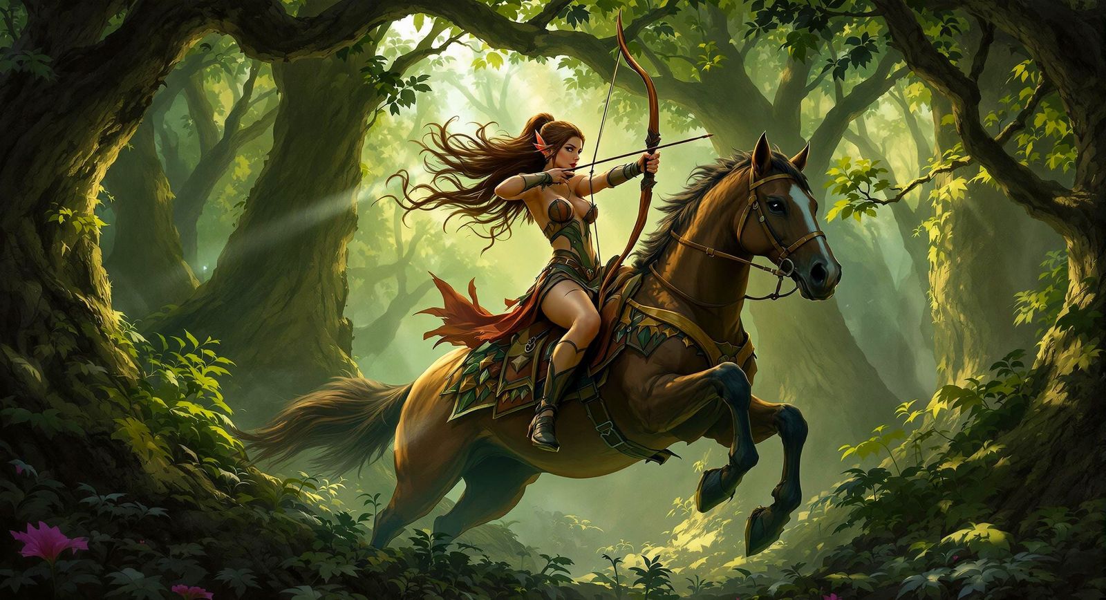 Epic Fantasy Elf Archer in Mystical Forest