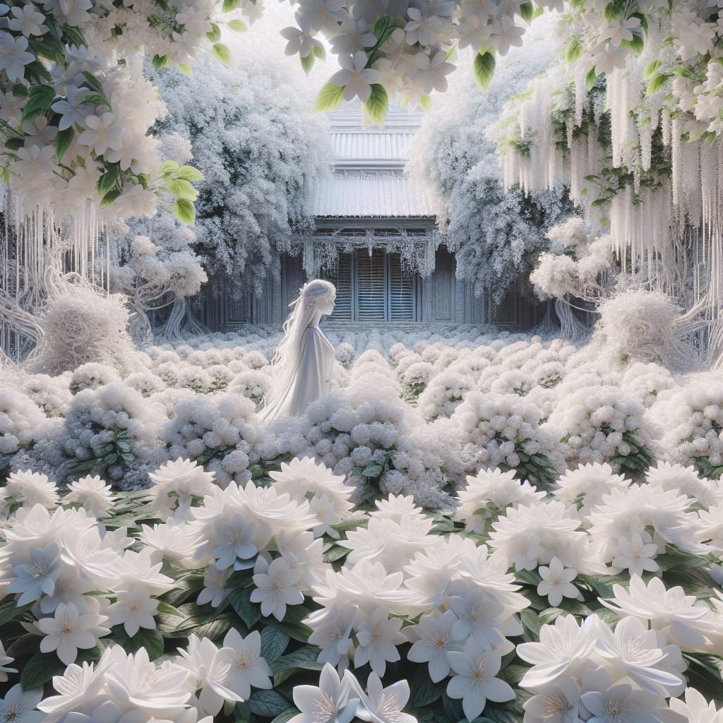 Jasmine Garden Portrait: Detailed 3D Digital Art