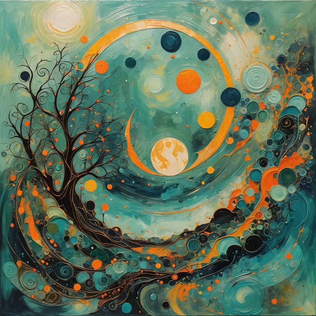 Abstract Landscape with Two Moons and Sun