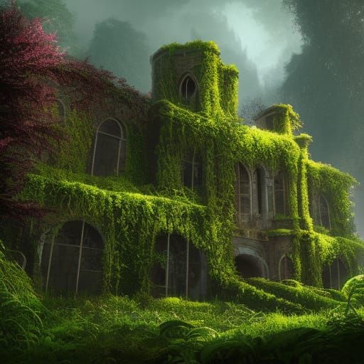 Mysterious Castle Embraced by Nature's Vines