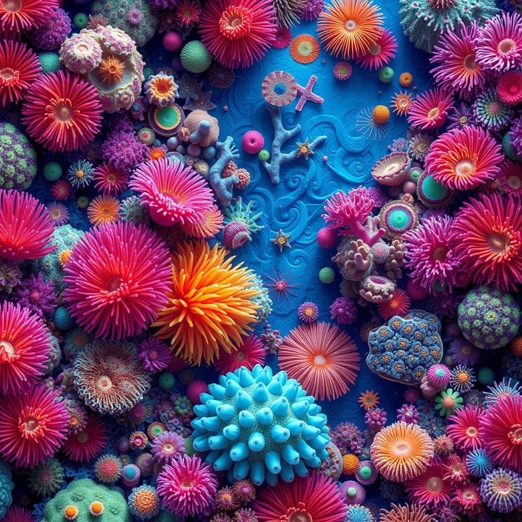 Vibrant Reef Garden in Fractal Dithering Style