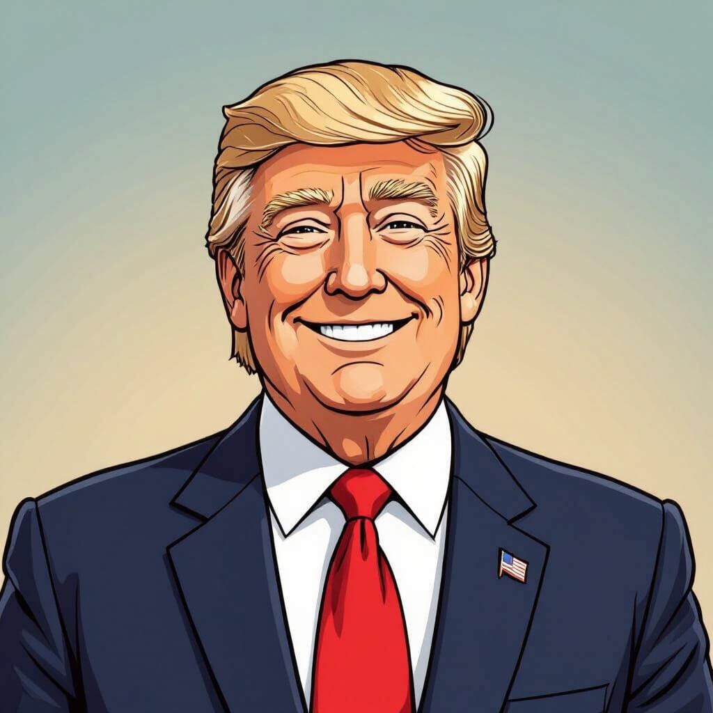 Cartoon Portrait of Donald Trump in Vector Art Style