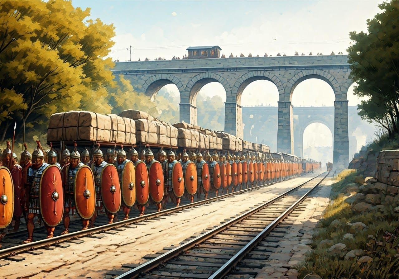 Ancient Warriors Ride the Rails in Historic Scene