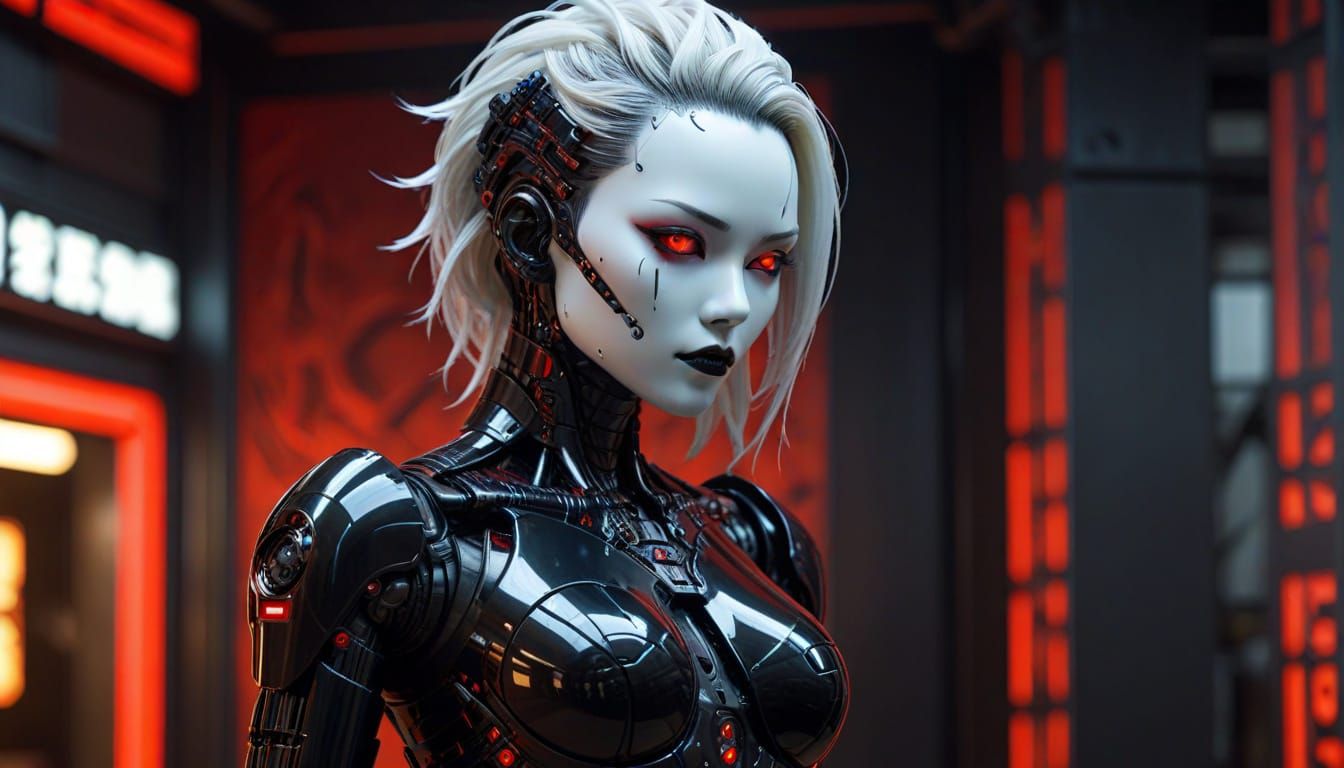 Cyberpunk Cyborg Android with Gothic Bio-Mech Style