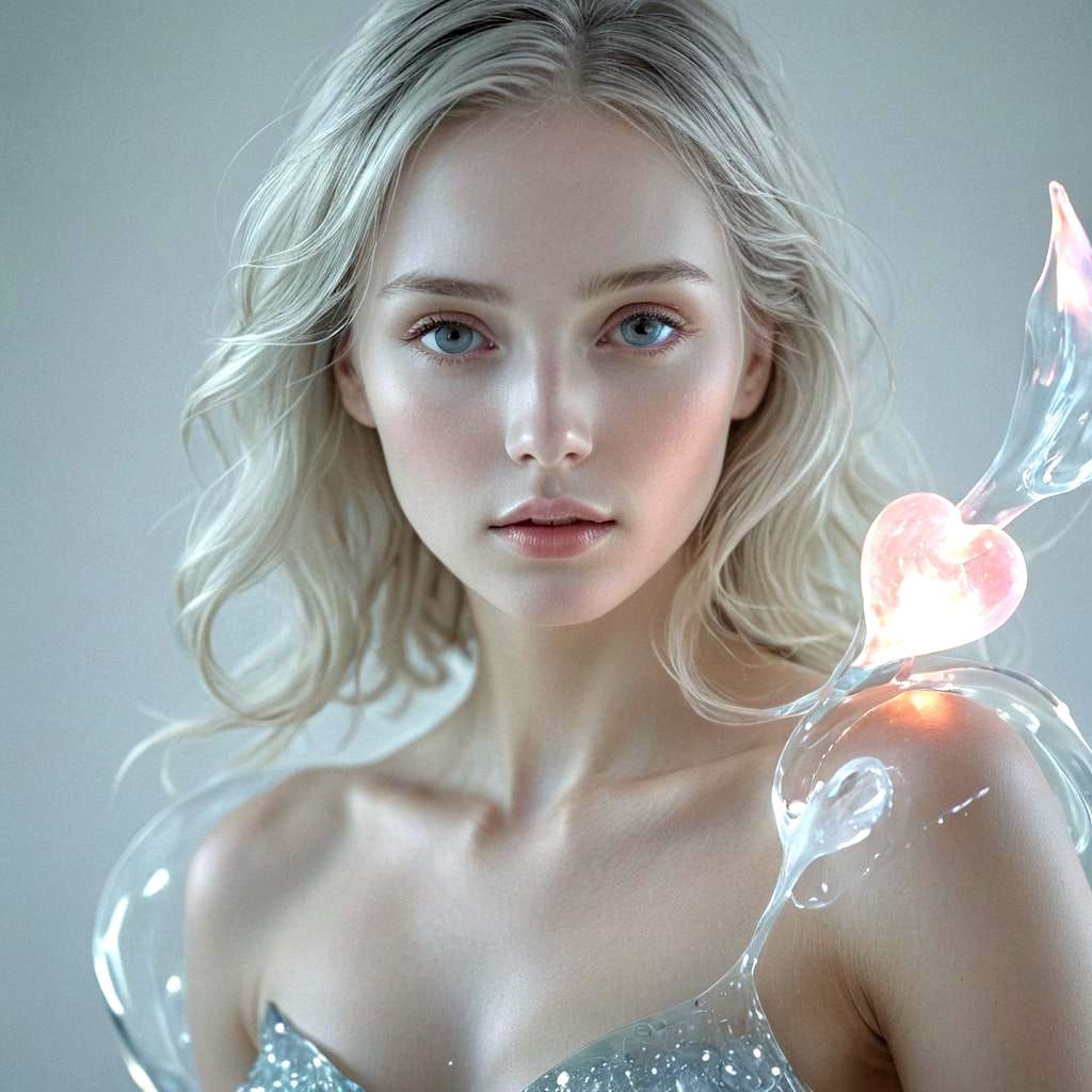 Ethereal Glass Sculpture with Glowing Heart
