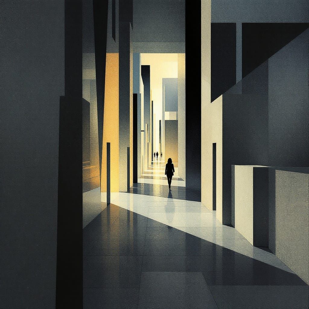 Cubist Luminography: Woman Walks Down Street
