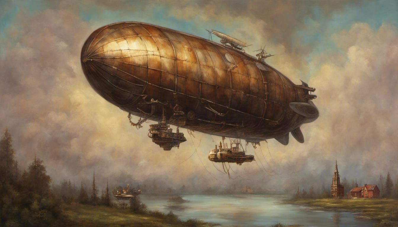 Steampunk Battle Blimp in Detailed Painting Style
