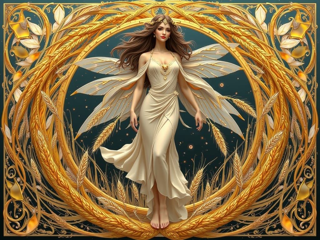 Art Nouveau Virgo: Maiden in Wheat Circle
