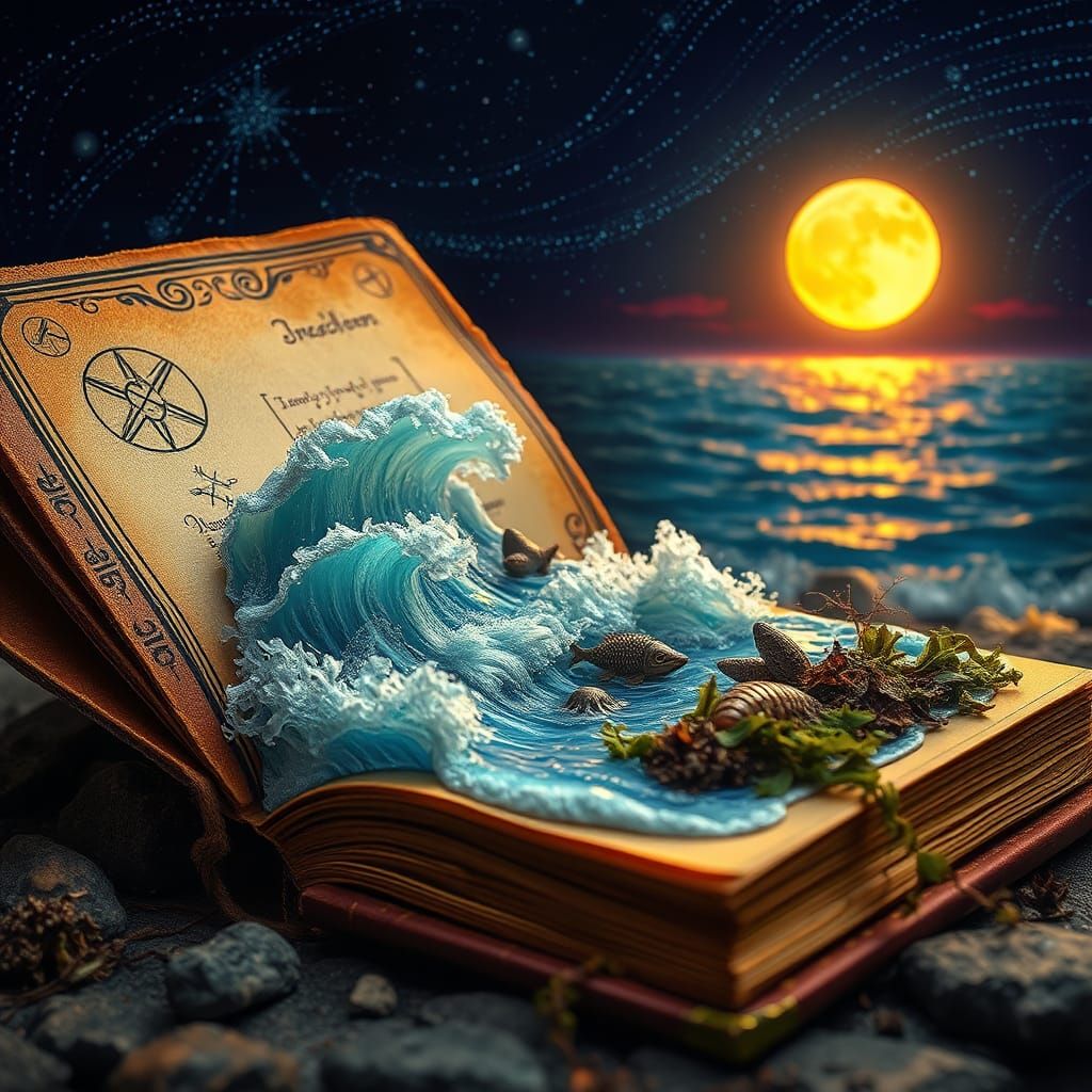 Miniature ocean world, complete with tiny waves, ripples, an...