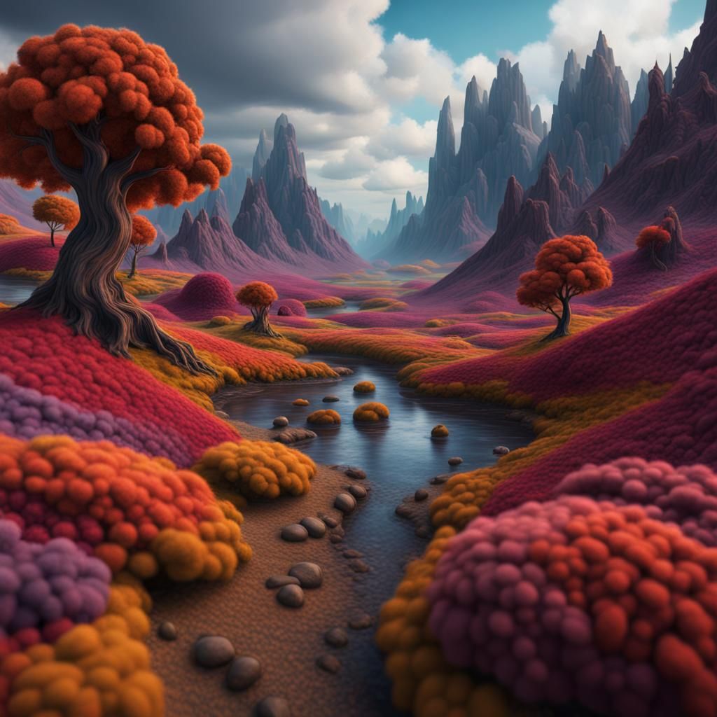 Wool Landscape: Detailed Matte Painting in Deep Color