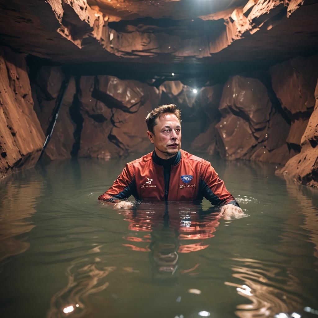 Elon Musk swimming in an underground reservoir 20km below th...