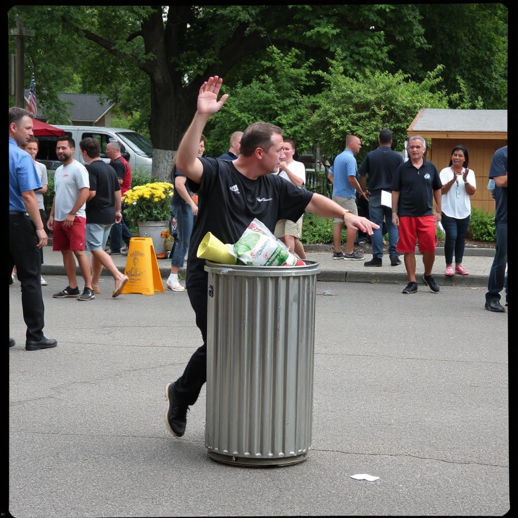 Whimsical Trash Can Dance Illustration