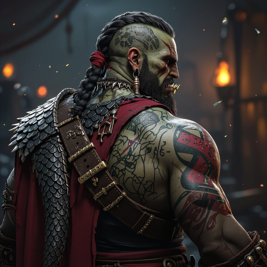 Skarrik the Harrower: Half-Orc Pirate Warlord