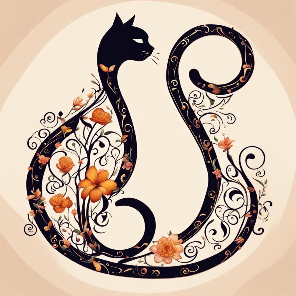 Floral Cat Clef Musical Art