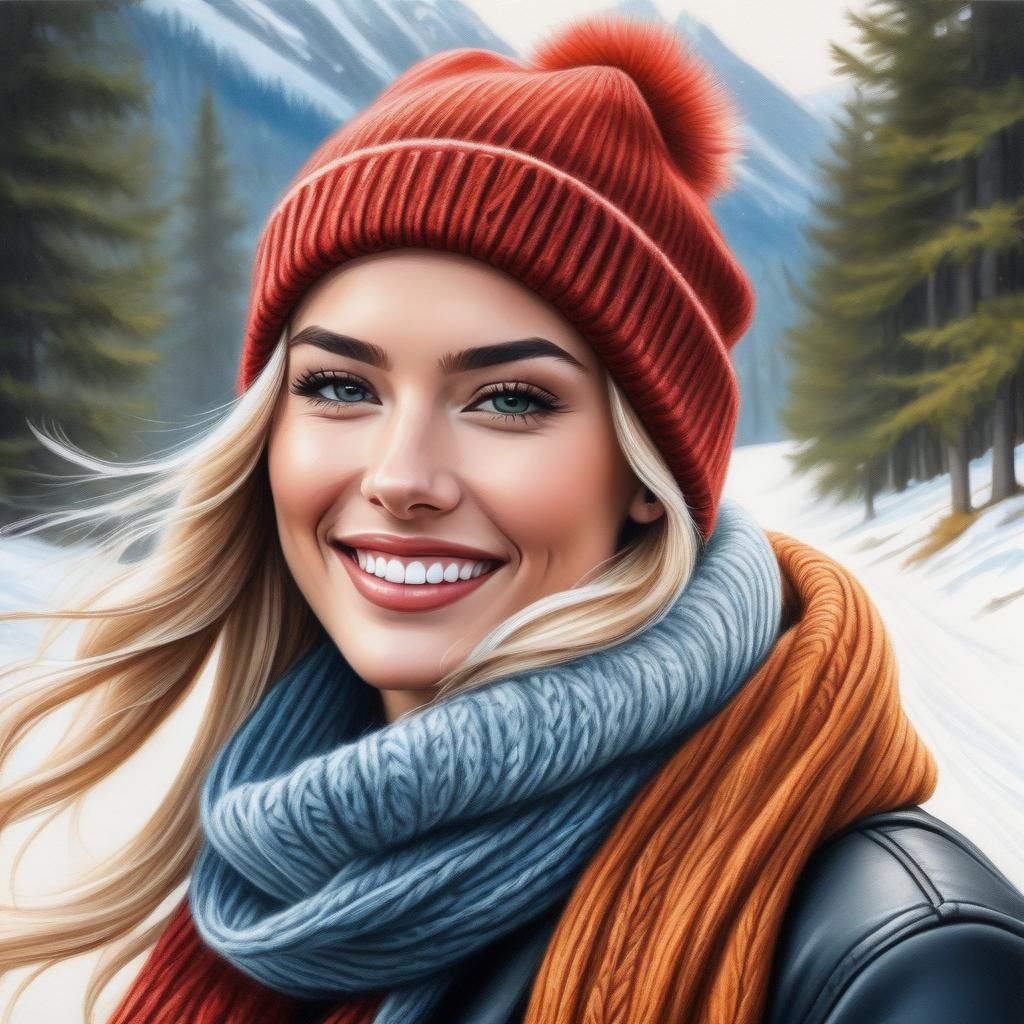 Gorgeous Woman in Colored Pencil Illustration