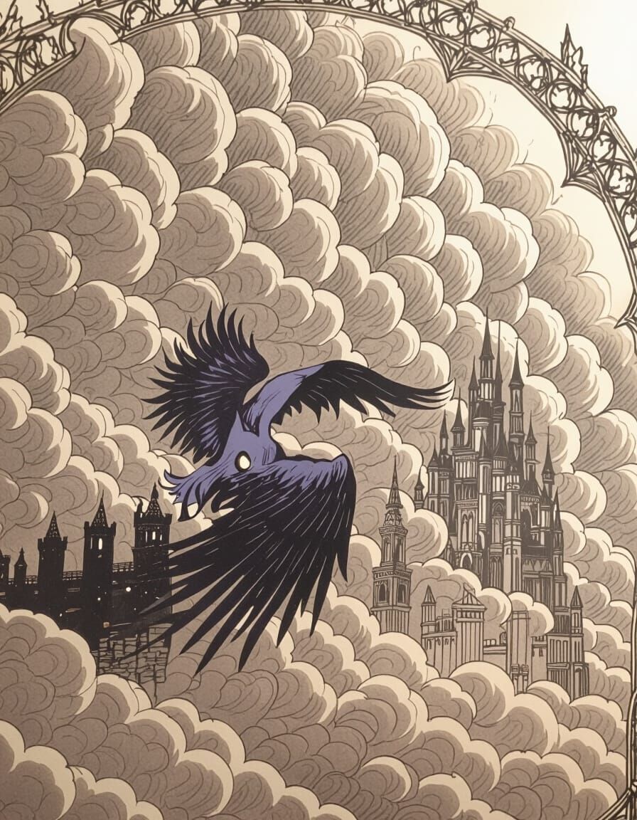 Midnight Griffin Soaring Above Gothic Castle