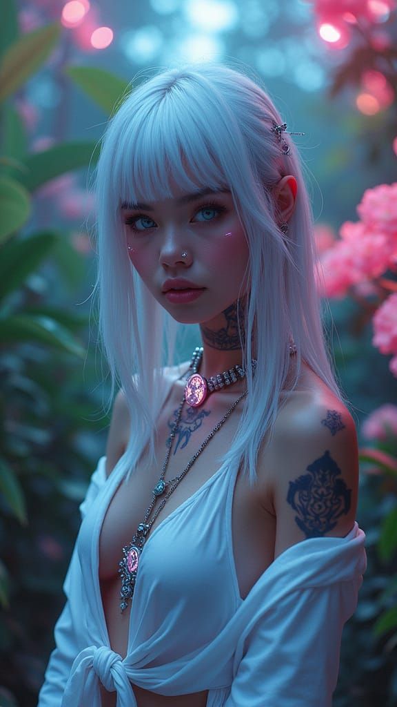 Cyberpunk Shamaness in Neon Dreamscape