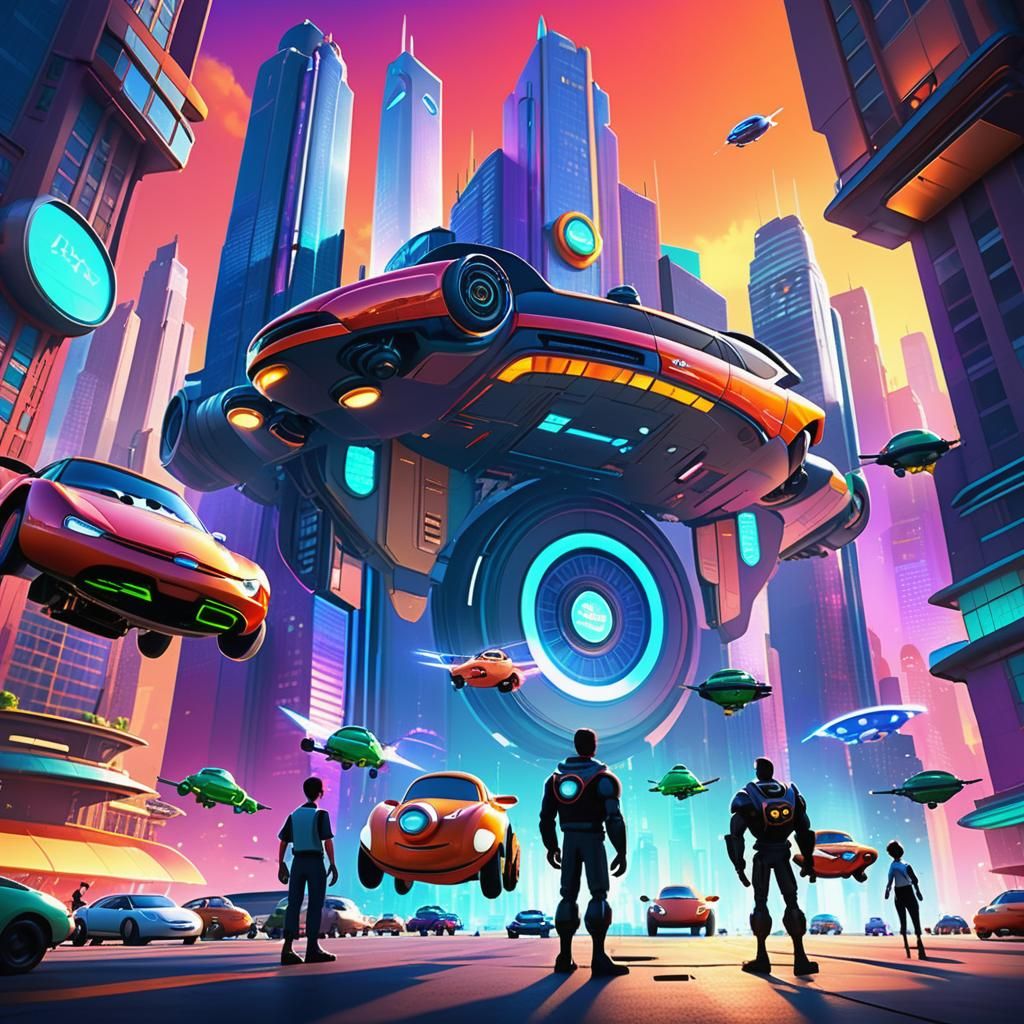 Futuristic Cityscape in Pixar Concept Art Style