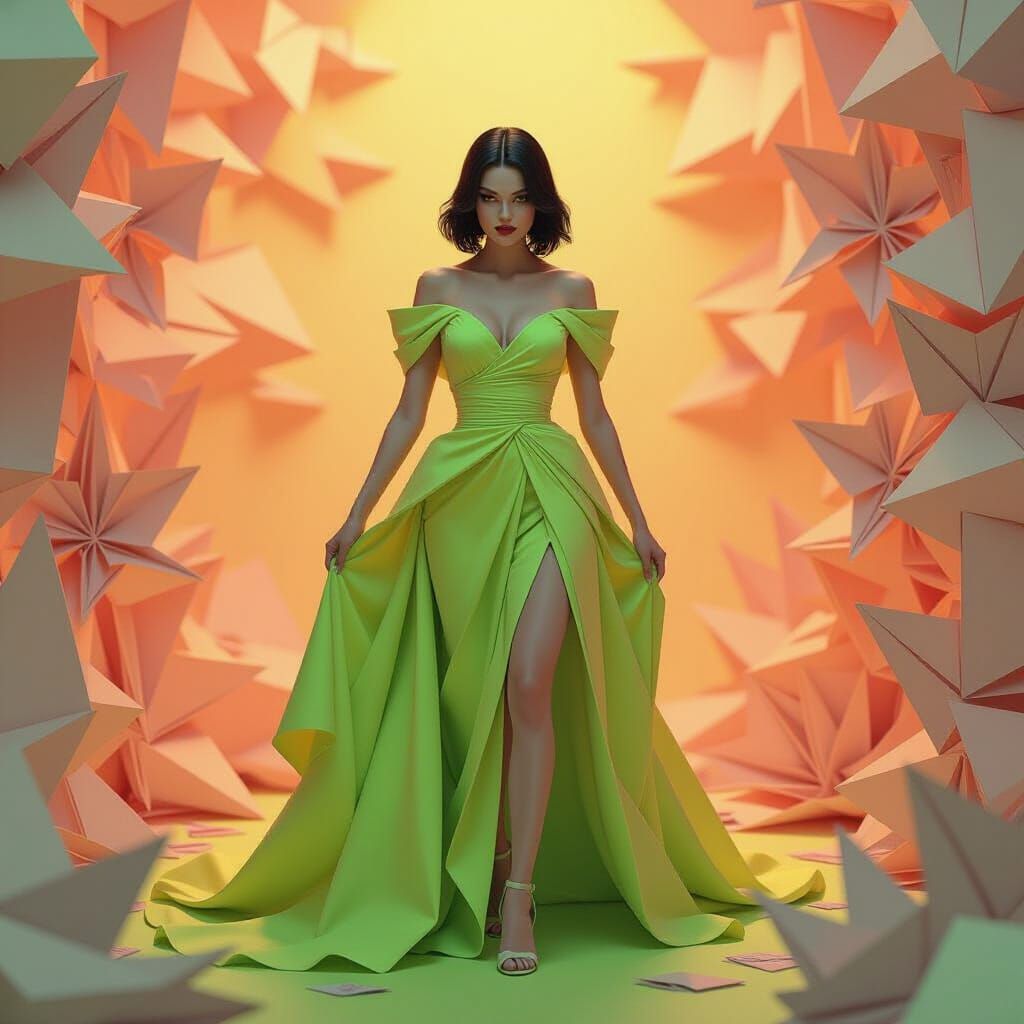 Neon Origami: A Digital Art Portrait in 8K