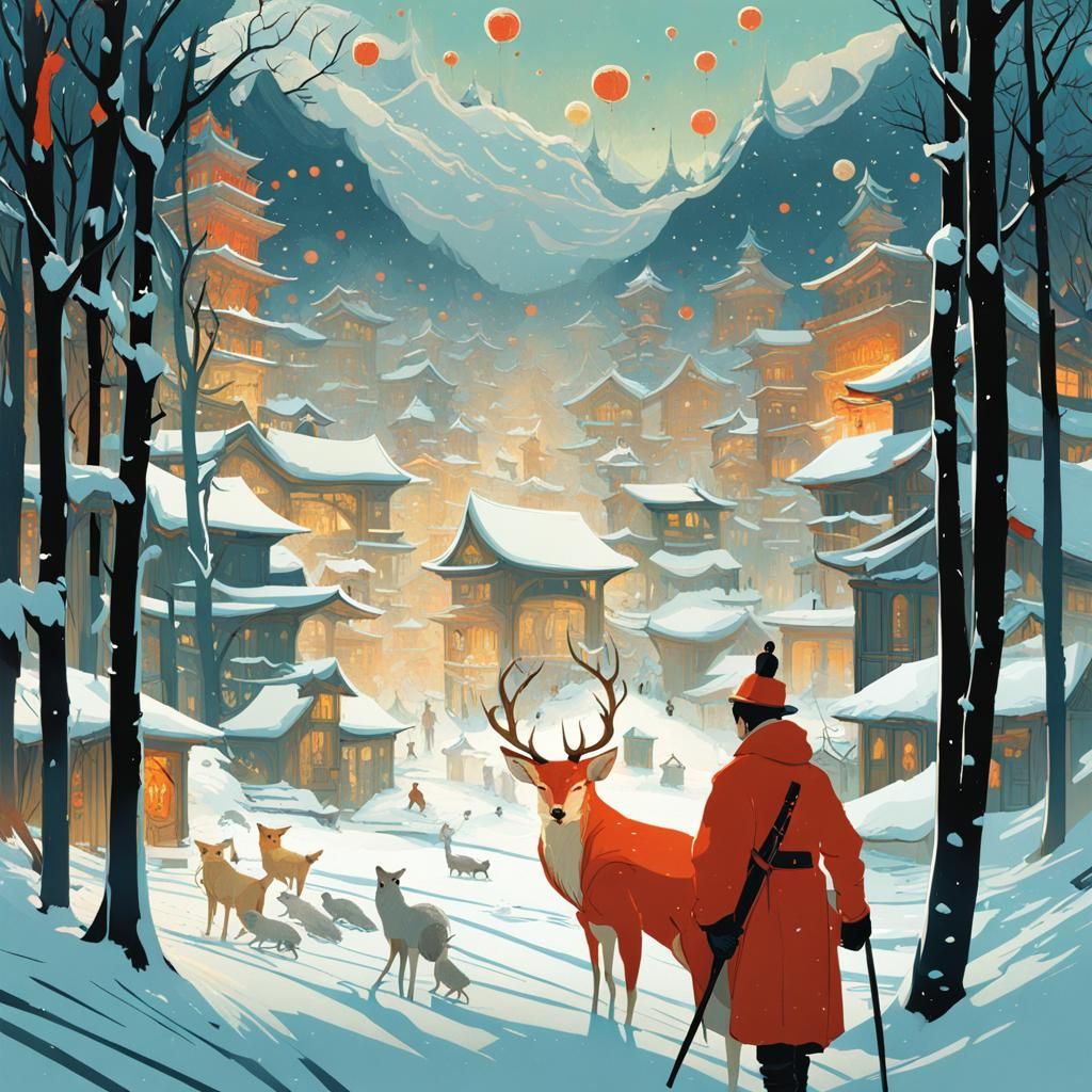 Winter Animal Spirits in Composite Art Style