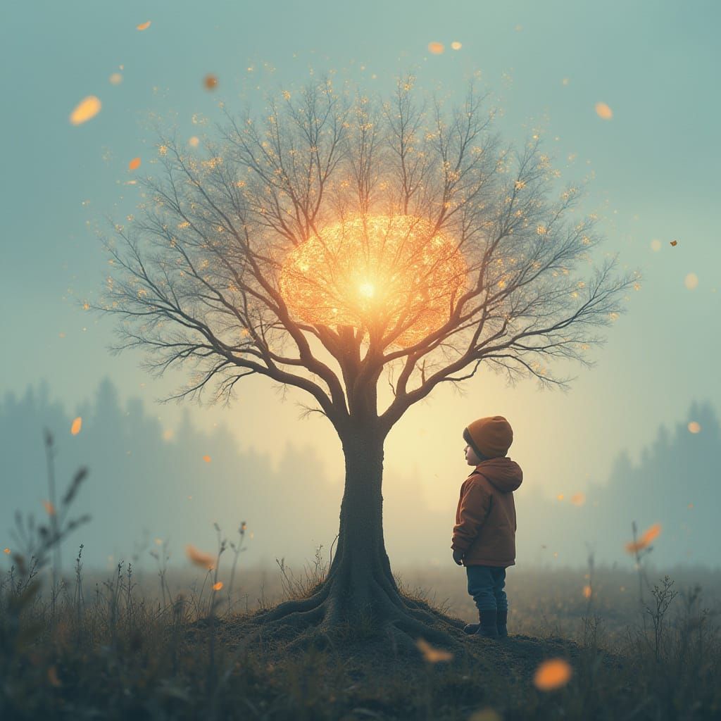 Child Transforms to Tree with Snowflake Branches