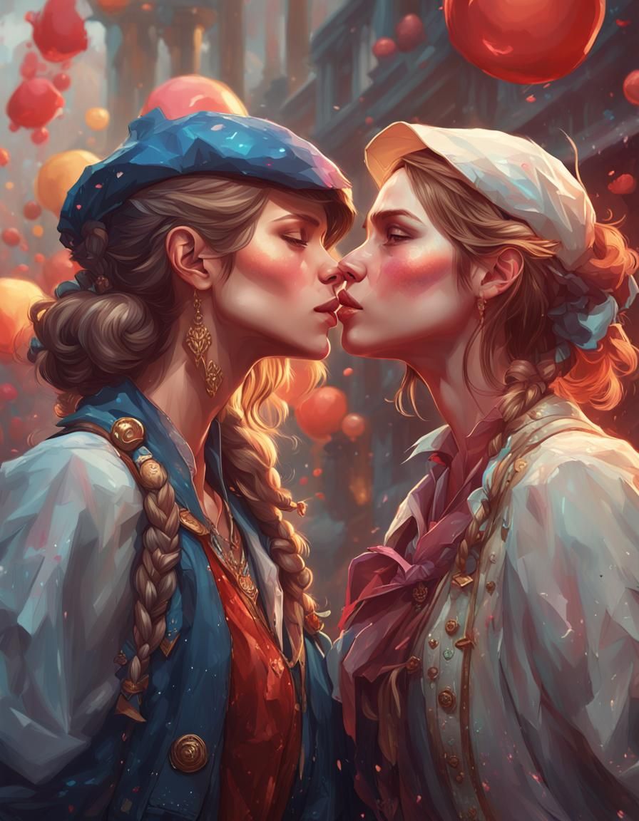 Passionate Kiss: Hyperdetailed Art Nouveau Portrait