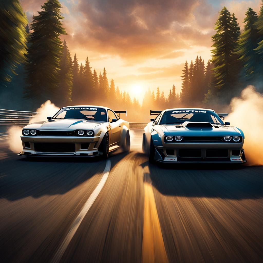 Fantasy Car Race in Magical Realm: Hyperrealistic Art
