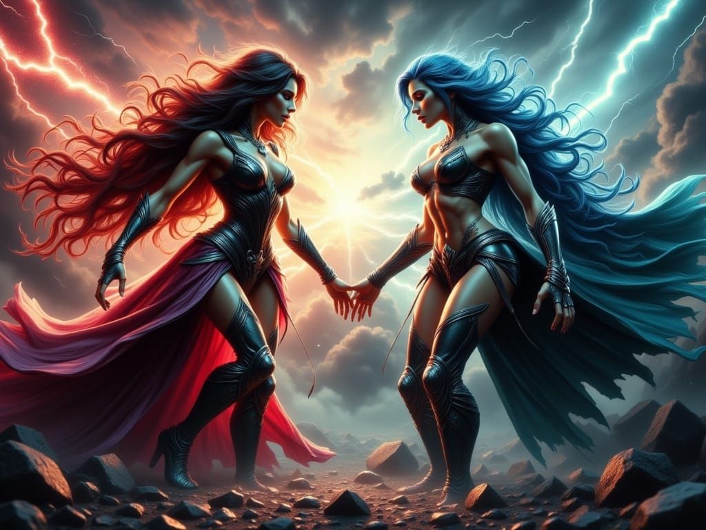 Amazon Warrior Faces Off Against Dark Enchantress