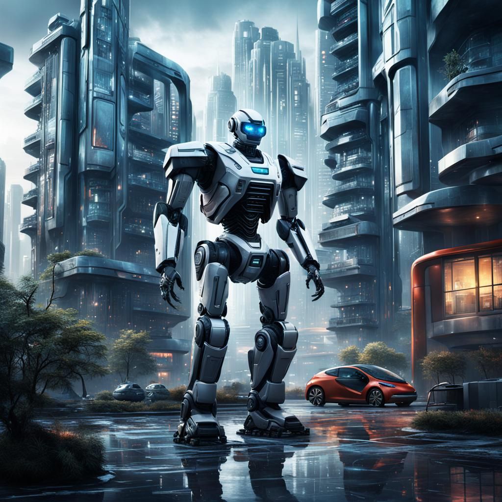 Robot security guard & janitor in a housing estate in the fu...