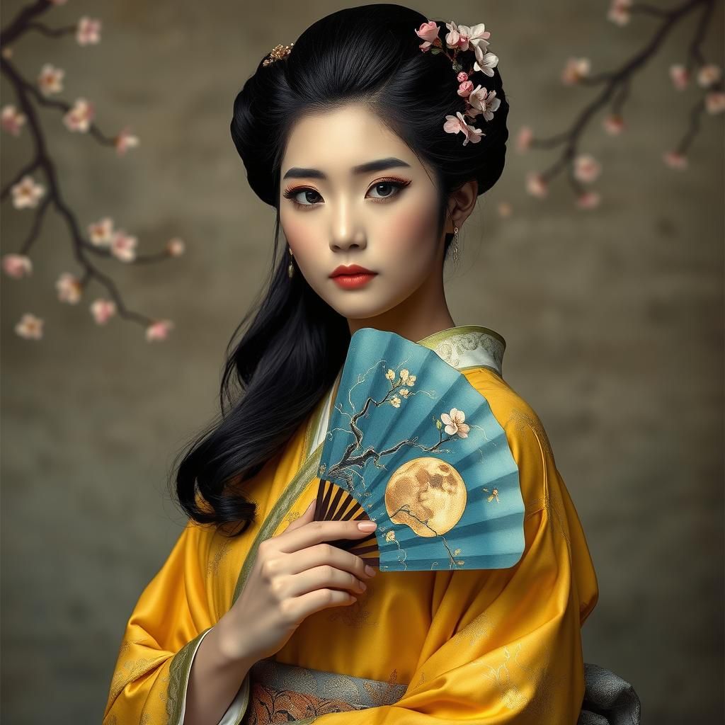 Woman in Kimono: Ukiyo-e Style Portrait