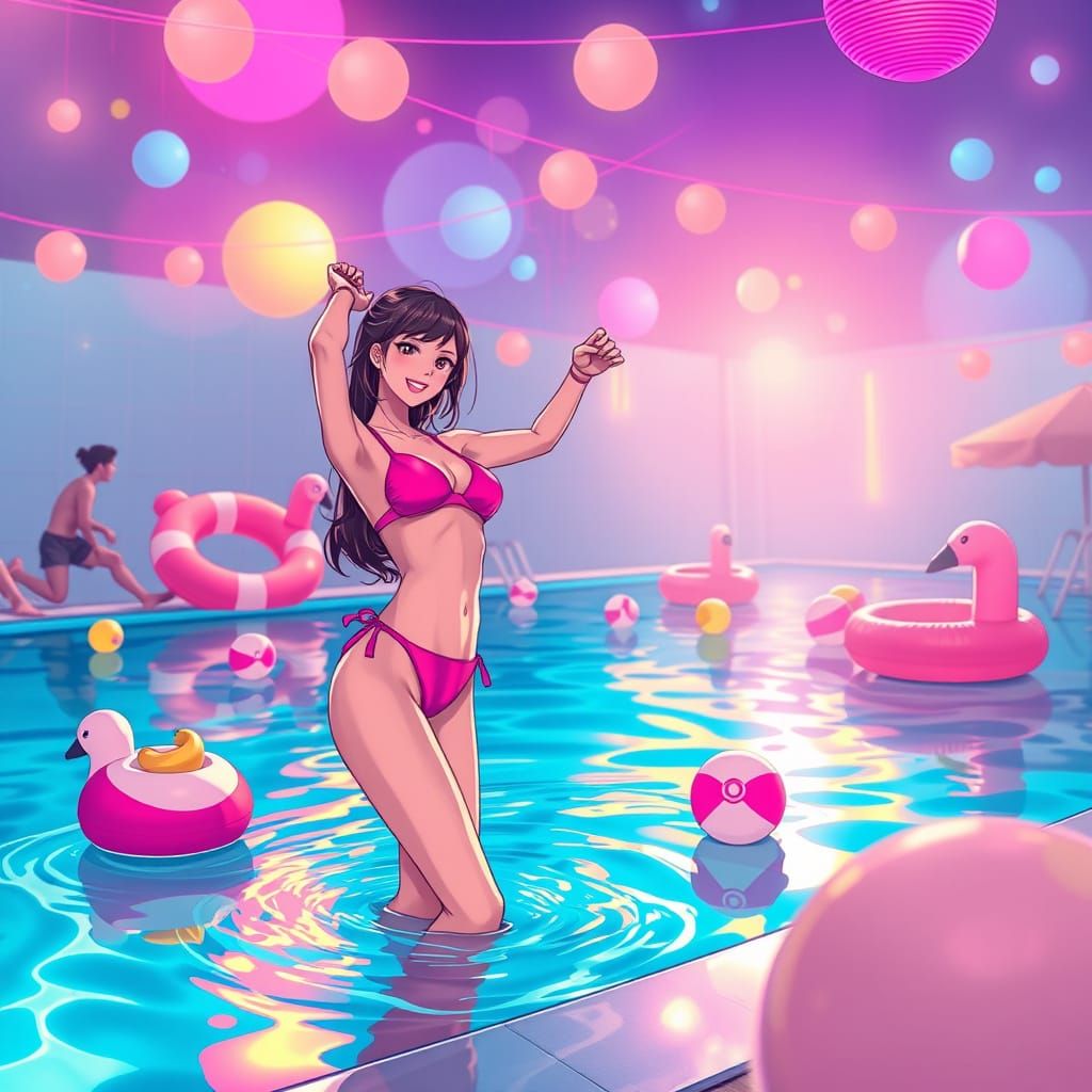 Vibrant Anime Pool Party Scene
