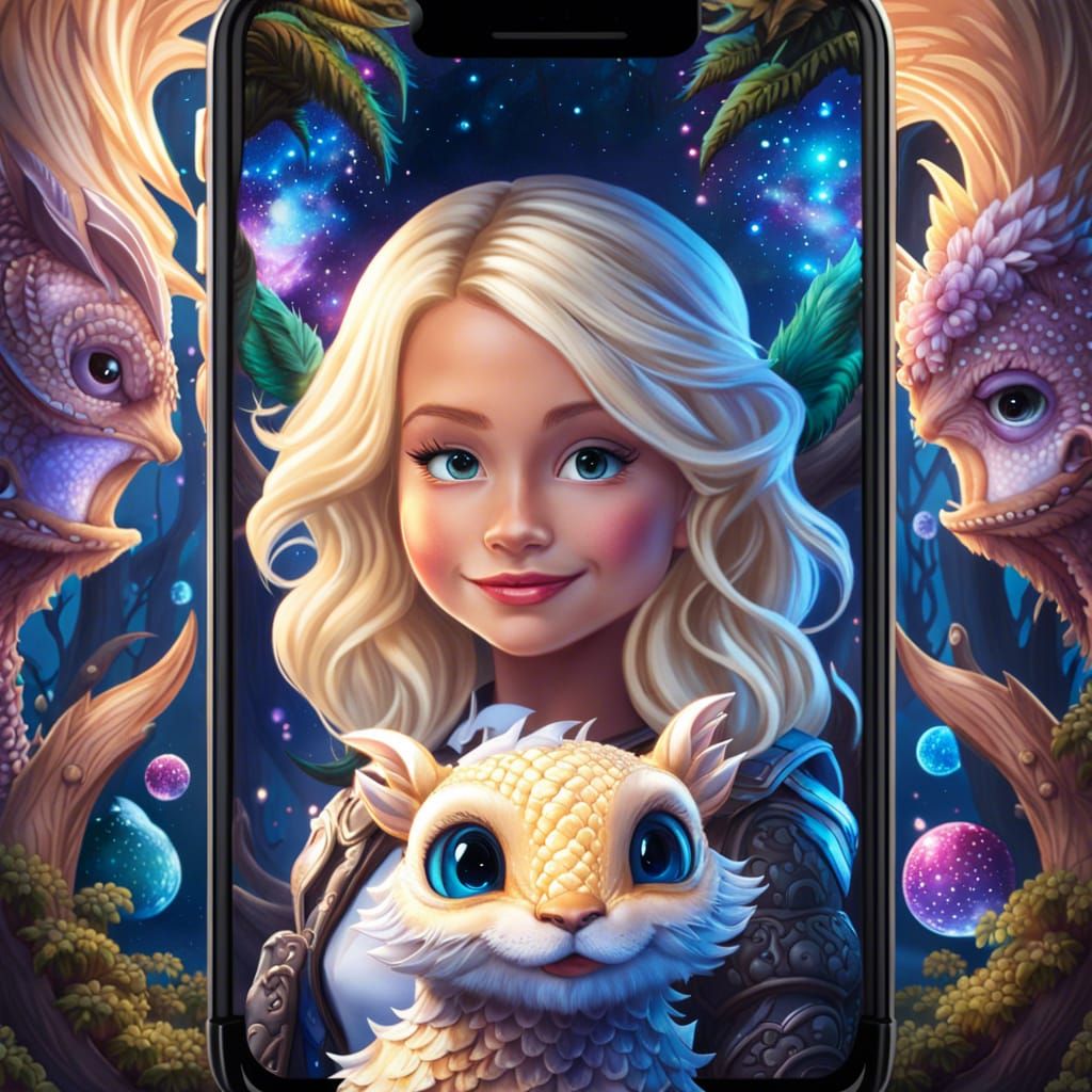 Blonde Woman's Selfie With Mythical Creature