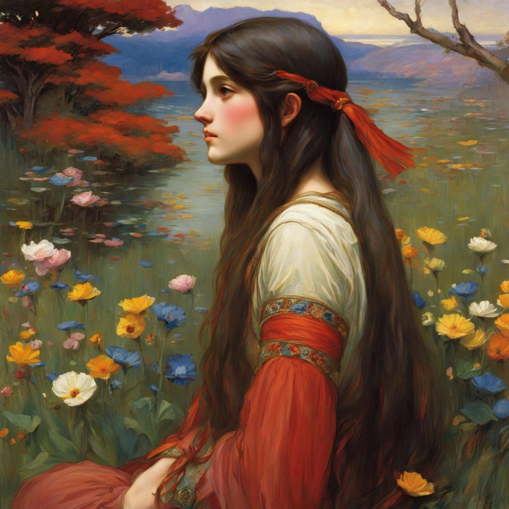 Beautiful Anime Girl Among Colorful Flowers